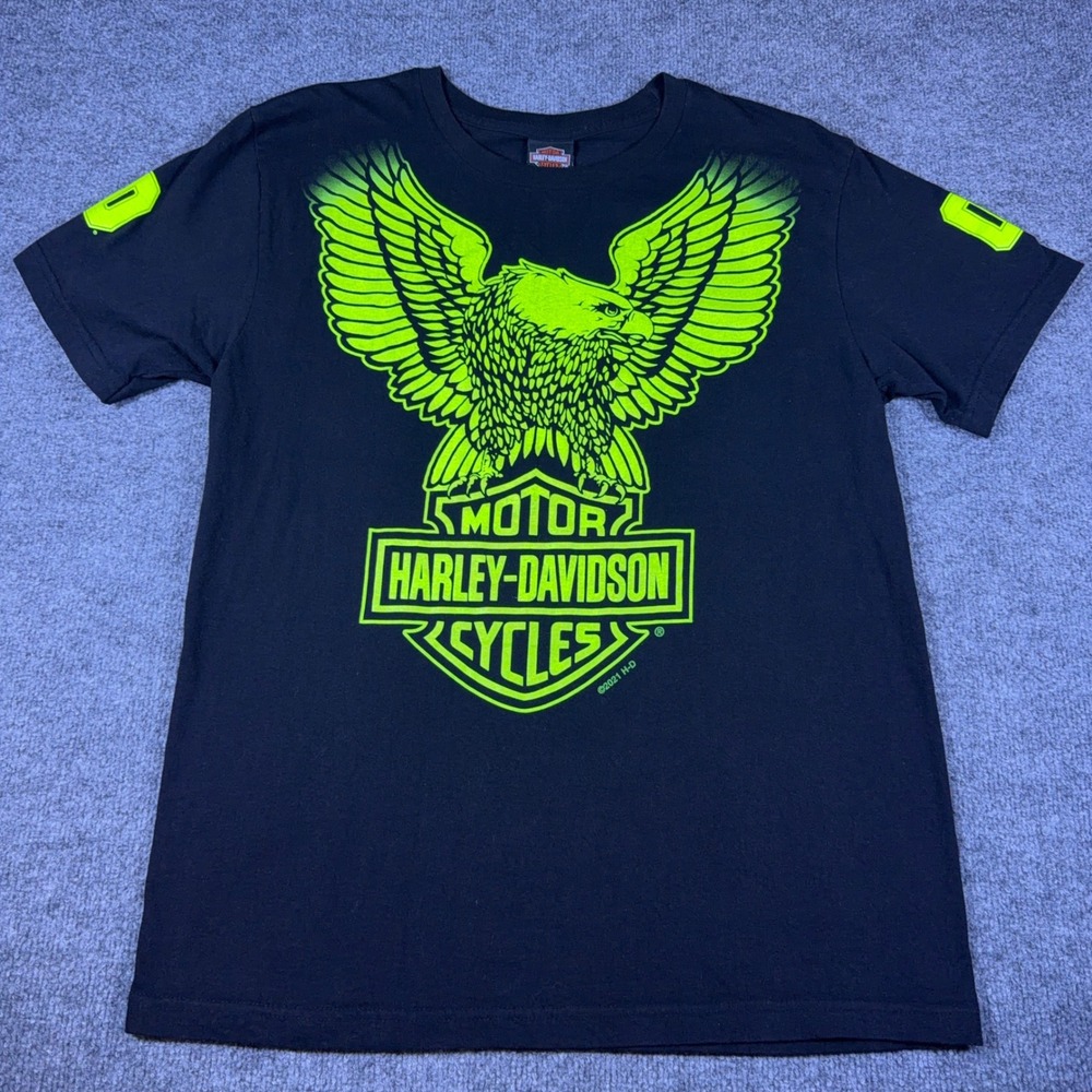 Vintage Harley-Davidson Kuwait Eagle T-Shirt Neon Green Black Mens L Made in USA